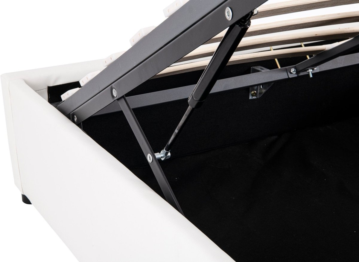 Lit sommier relevable avec coffre en simili cuir blanc 160x200 cm LIZBAN - DécoInParis
