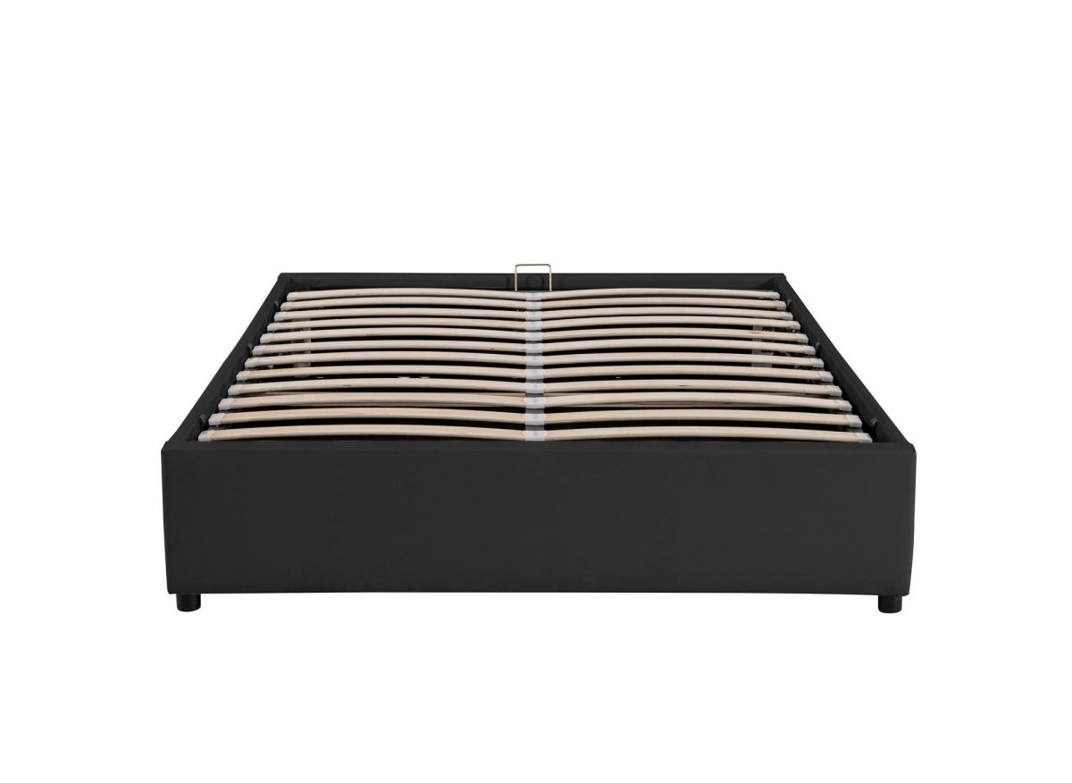 Lit sommier relevable avec coffre en simili cuir noir 160x200 cm LIZBAN - DécoInParis