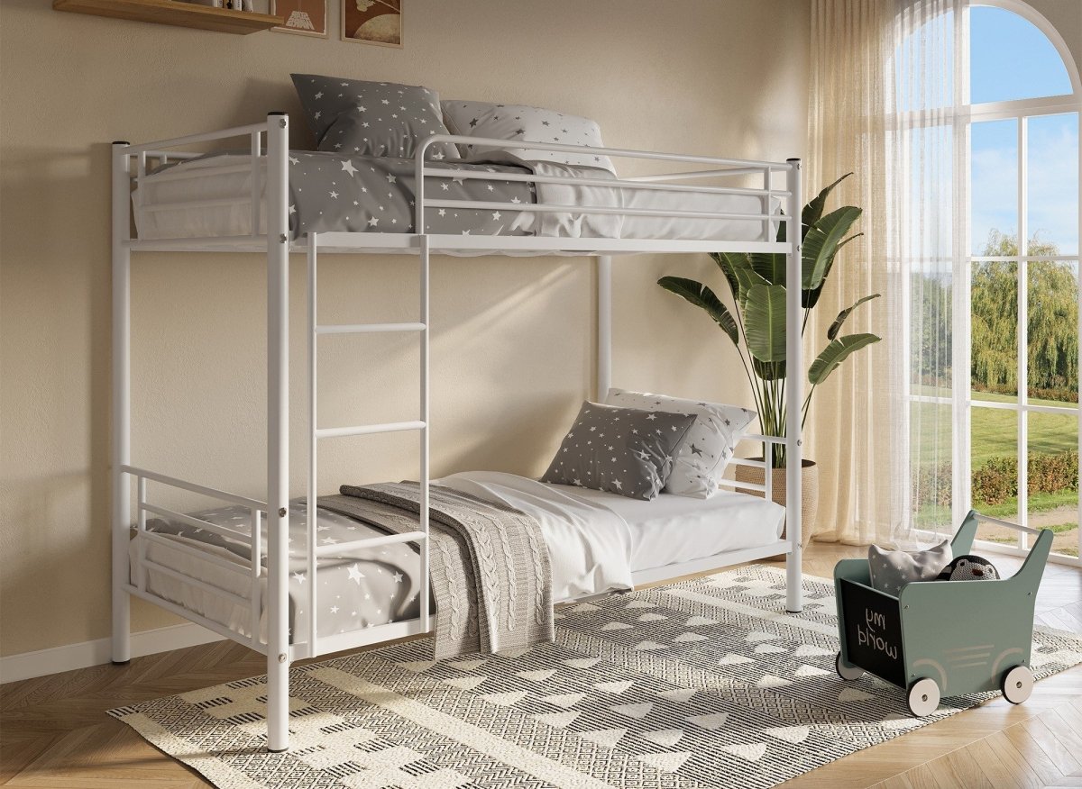 Lit superposé TWINS en métal blanc 90 X 190 cm + sommiers - DécoInParis