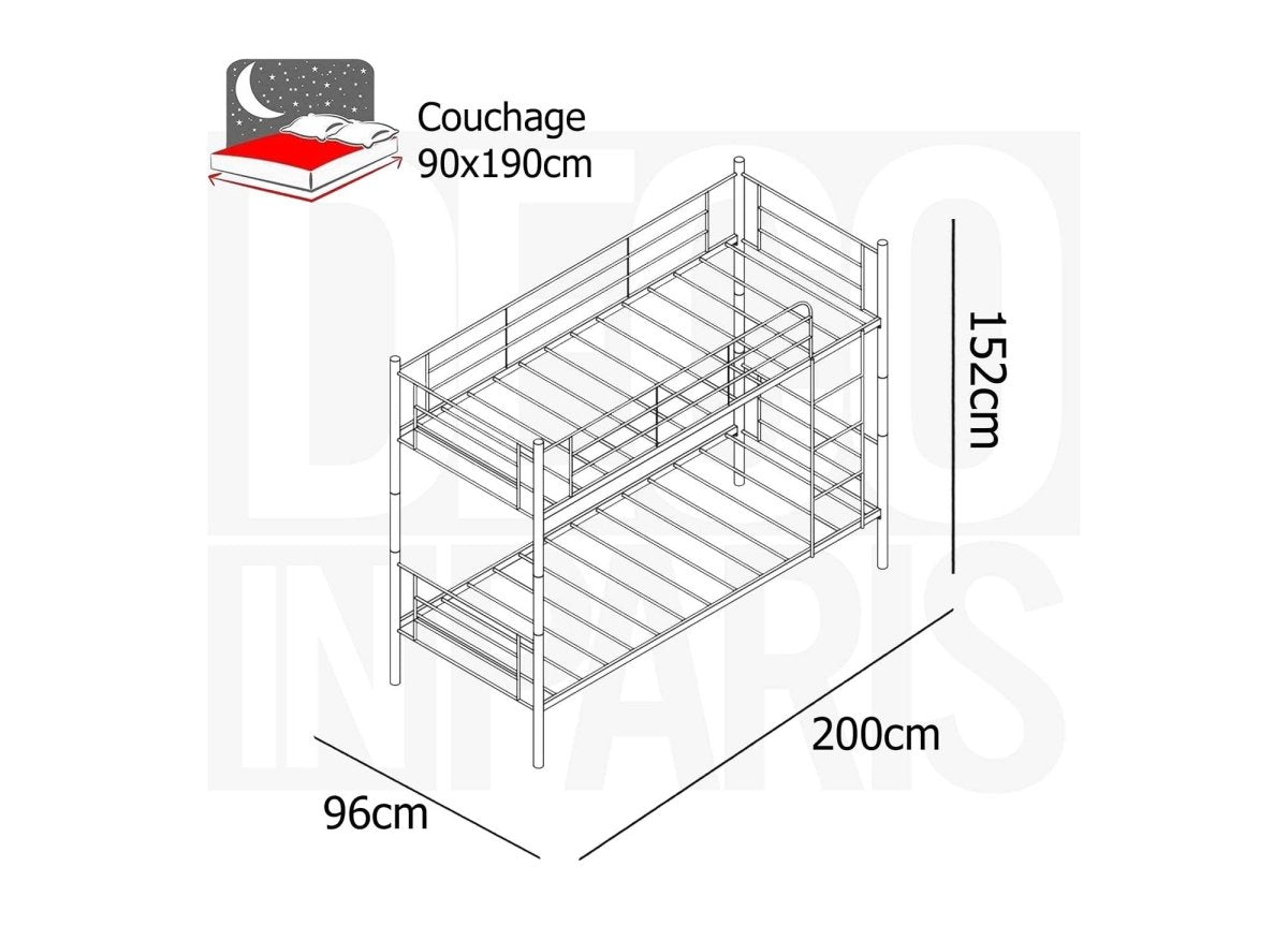 Lit superposé TWINS en métal blanc 90 X 190 cm + sommiers - DécoInParis