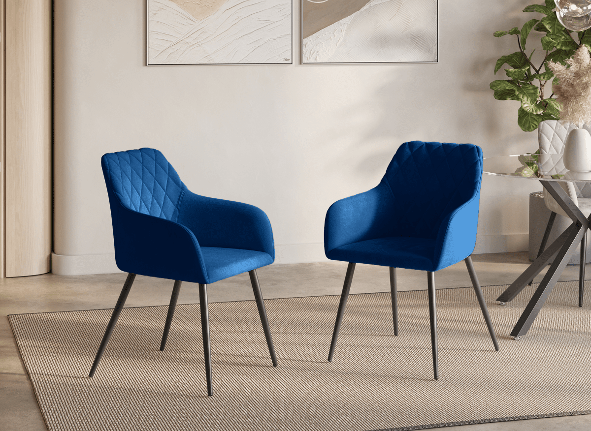 Lot de 2 chaises avec accoudoirs en velours bleu KANA - DécoInParis