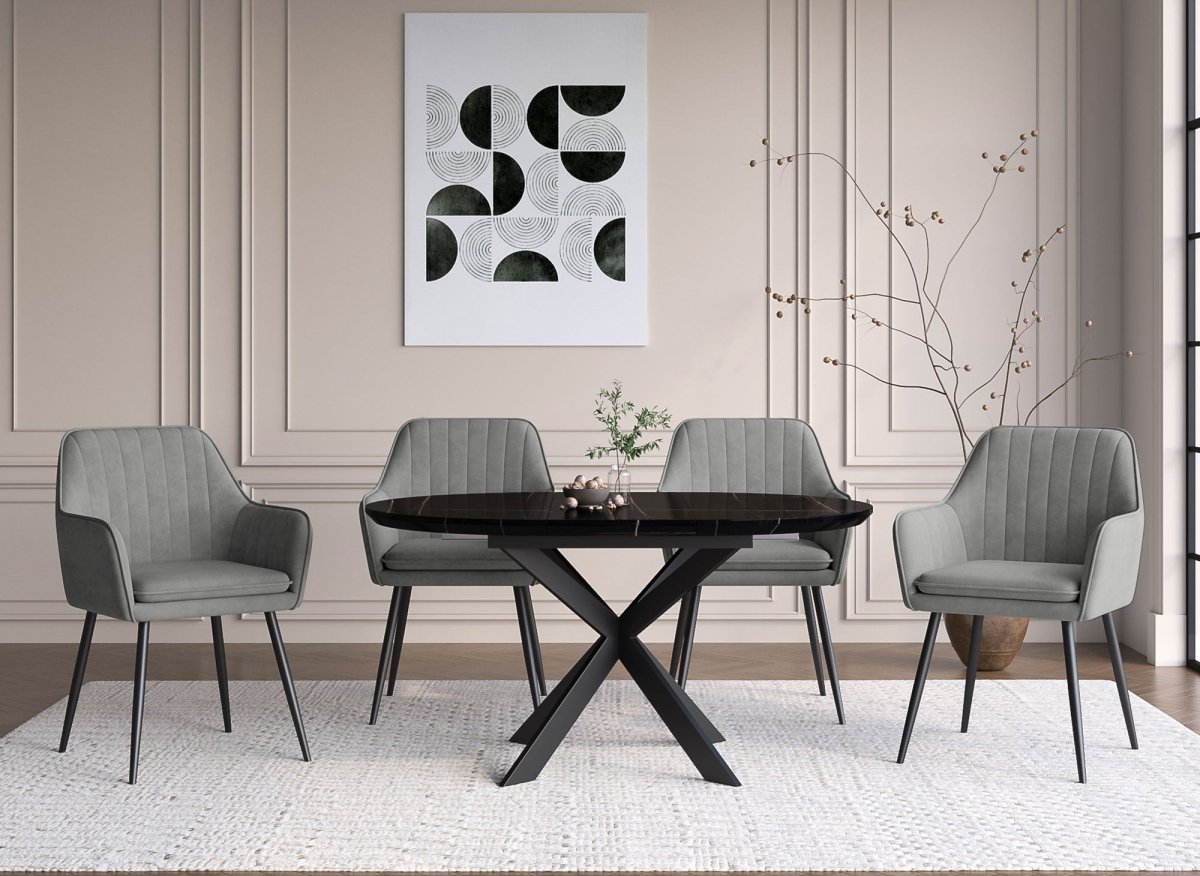 Lot de 2 chaises avec accoudoirs en velours gris pieds noirs EDWIGE - DécoInParis