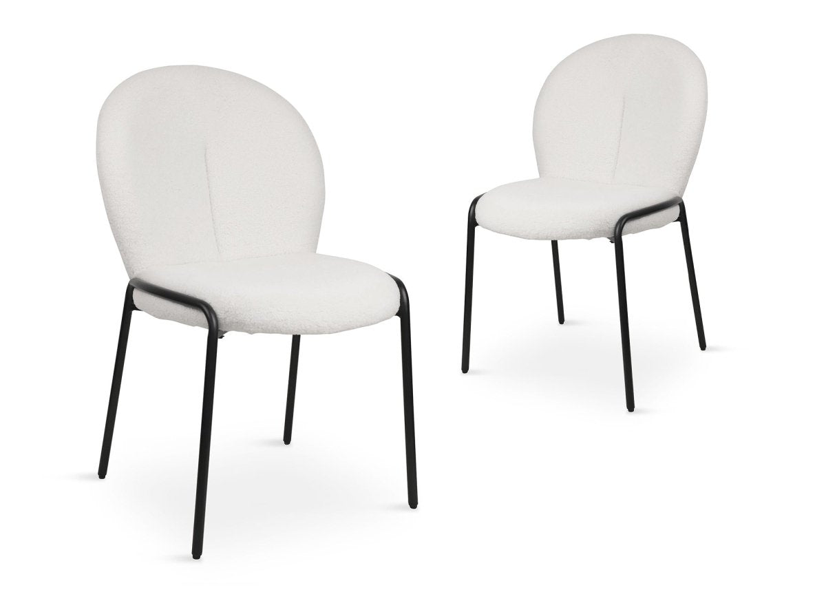 Lot de 2 chaises design en tissu bouclette blanc BENTA - DécoInParis