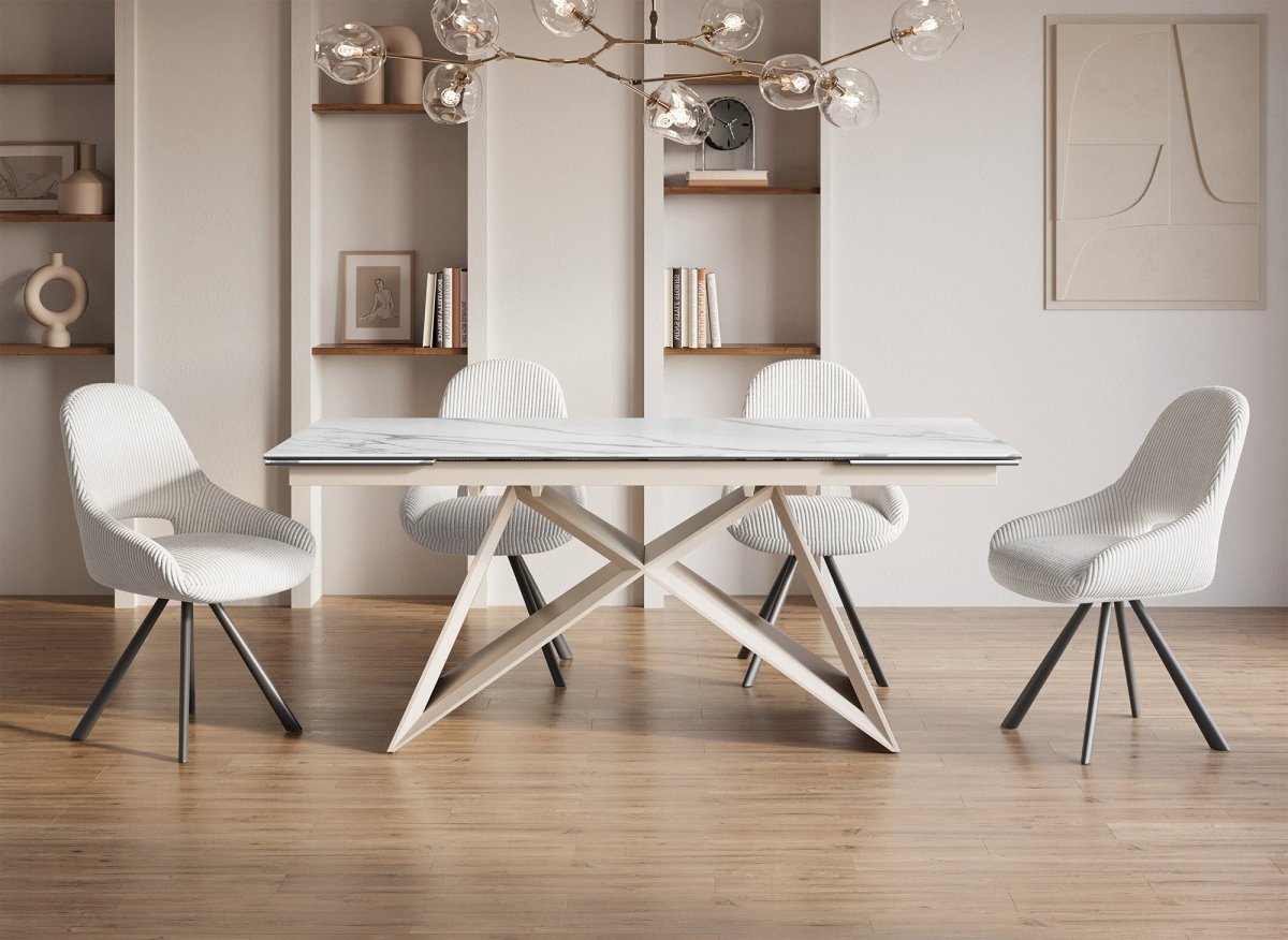 Lot de 2 chaises design en velours côtelé blanc écru SYRA - DécoInParis