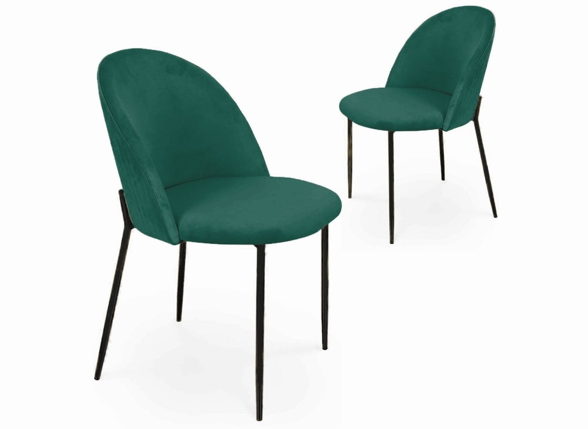 Lot de 2 chaises design en velours vert pieds noirs ARABEL - DécoInParis