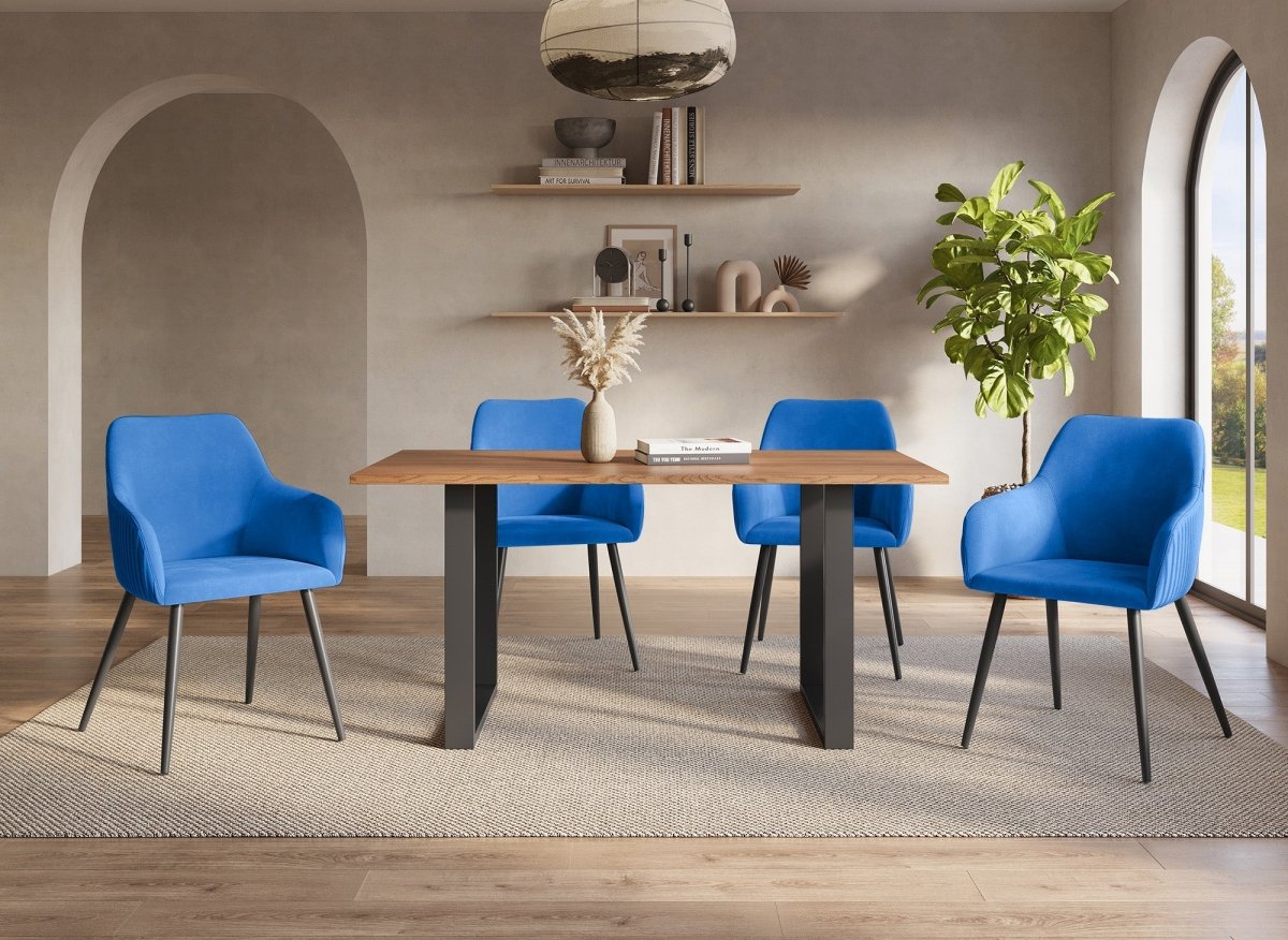 Lot de 2 chaises en velours bleu pieds en métal noir DEVOR - DécoInParis