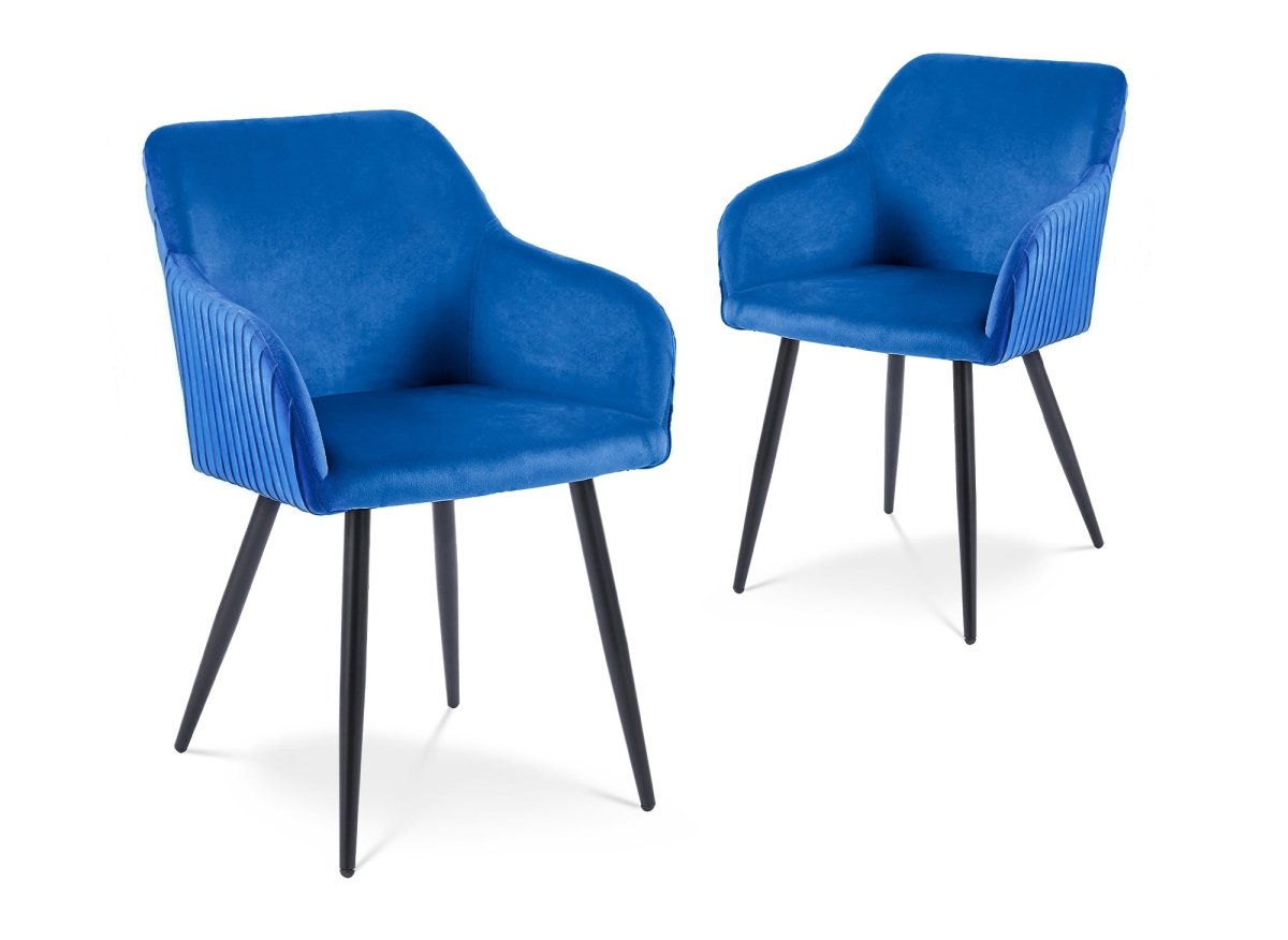 Lot de 2 chaises en velours bleu pieds en métal noir DEVOR - DécoInParis