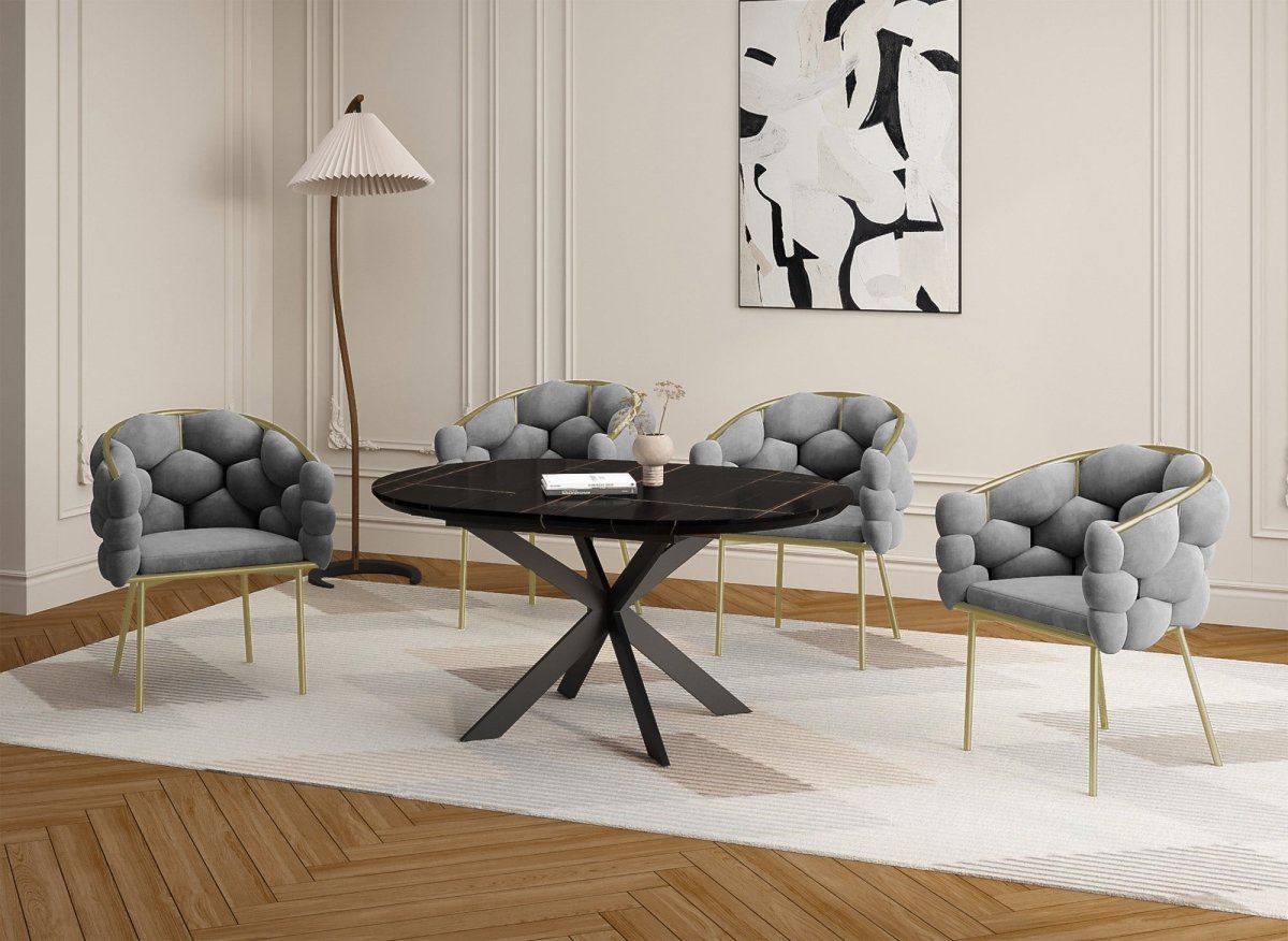 Lot de 2 chaises en velours gris pieds en métal doré CHARLOTTE - DécoInParis