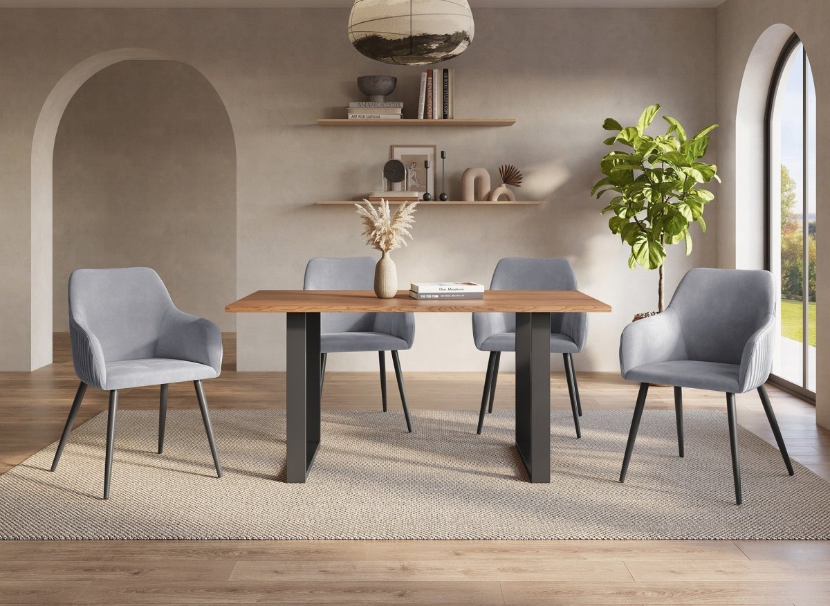 Lot de 2 chaises en velours gris pieds en métal noir DEVOR - DécoInParis