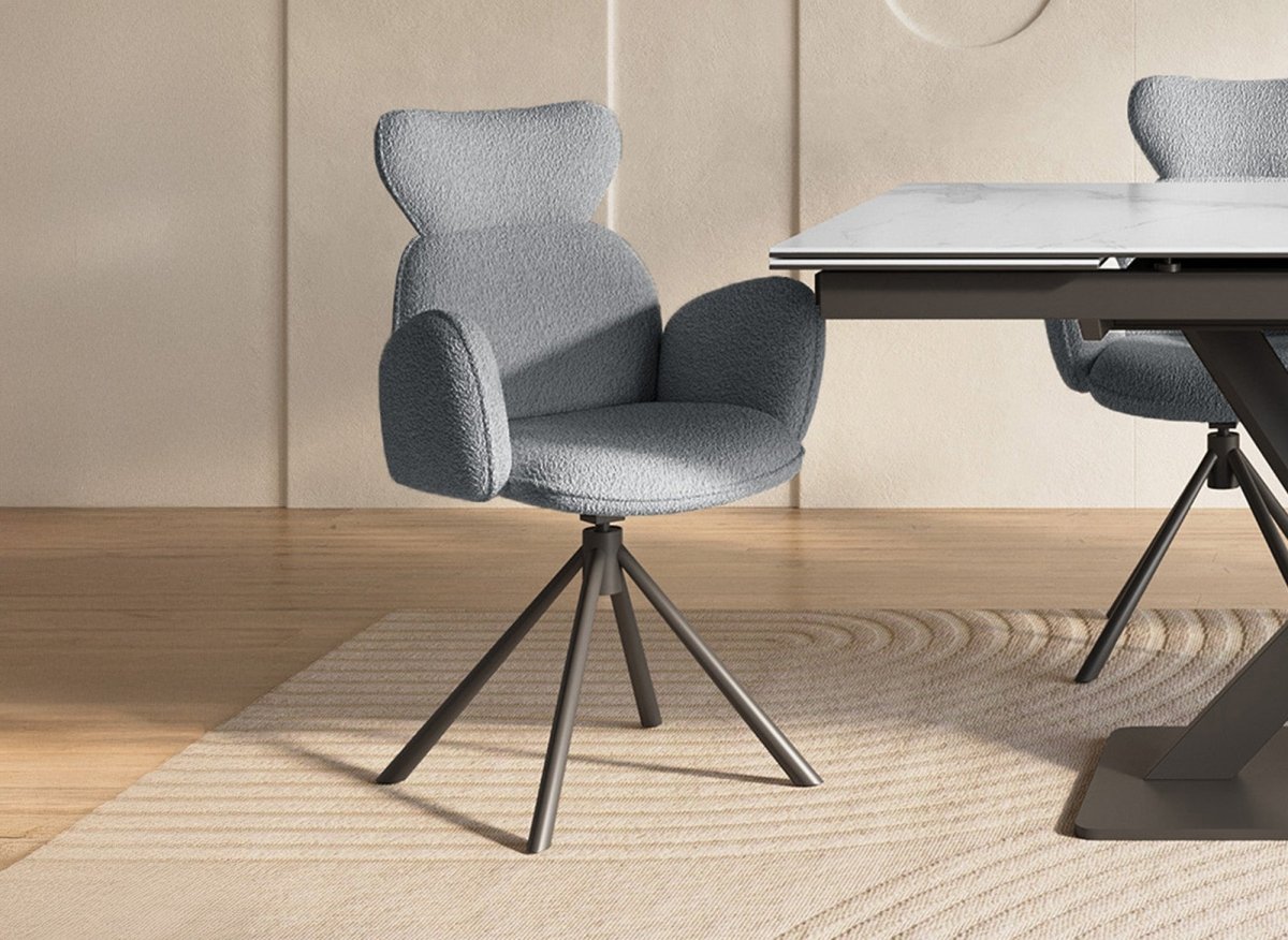 Lot de 2 chaises pivotantes avec accoudoirs en tissu effet peau de mouton gris MAGY - DécoInParis