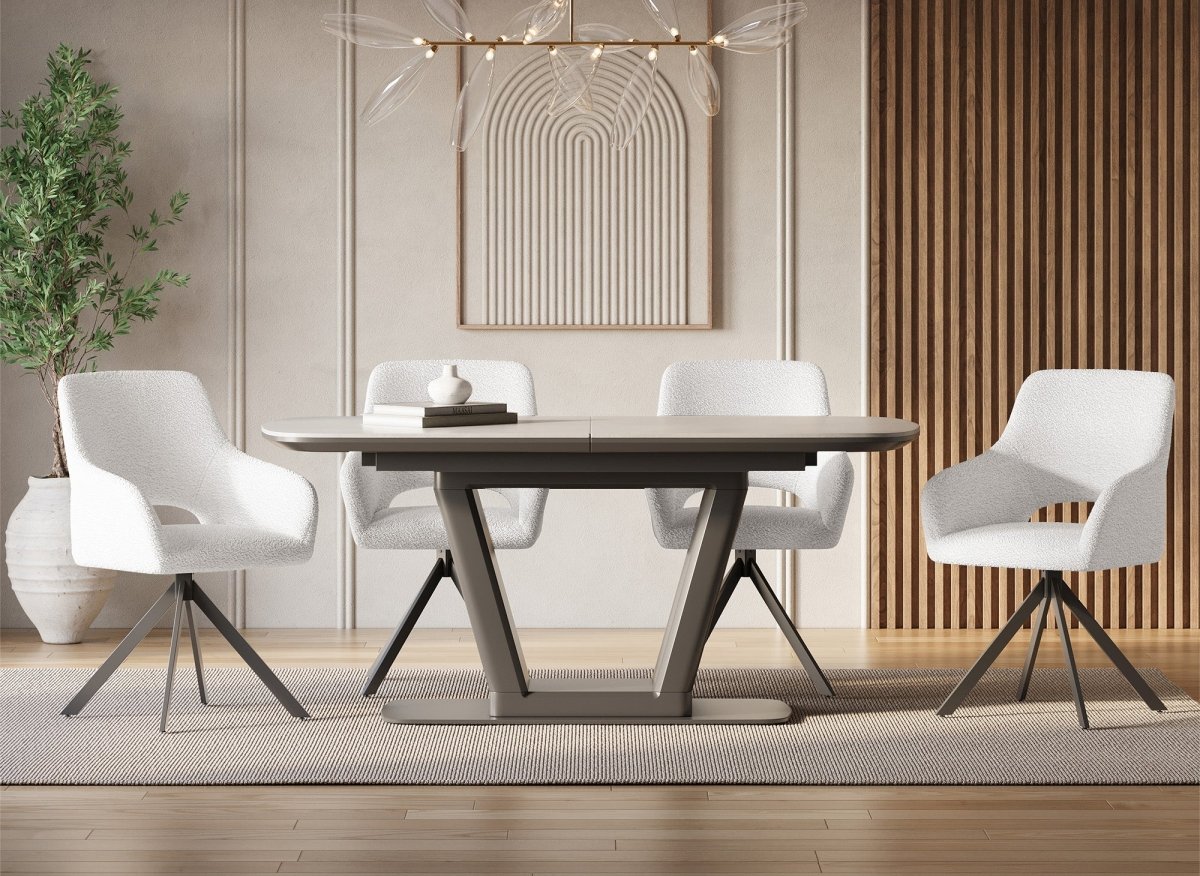 Lot de 2 chaises pivotantes design en tissu bouclette blanc écru CIEL - DécoInParis