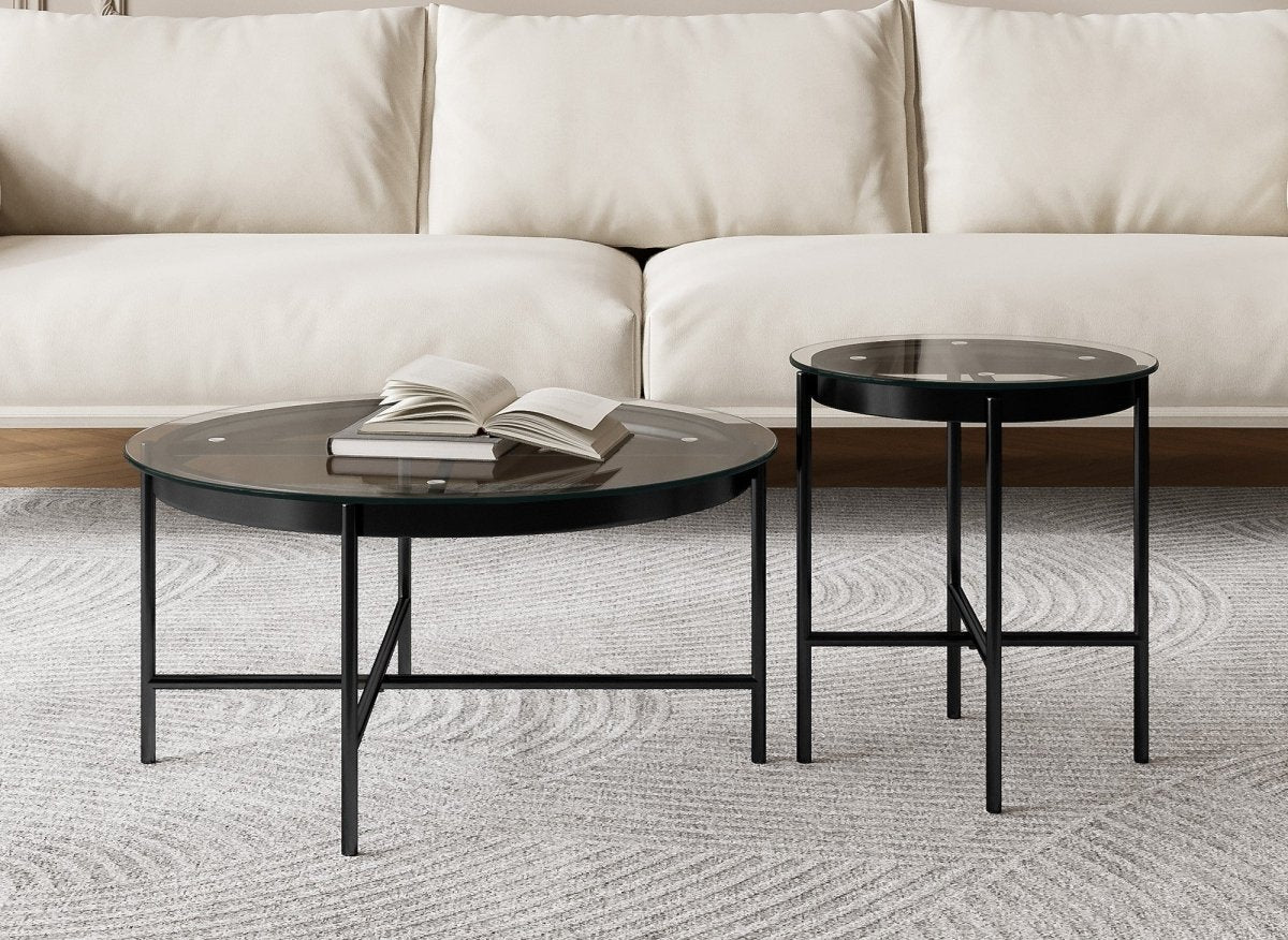 Lot de 2 tables rondes basses en verre et métal MARZIO - DécoInParis