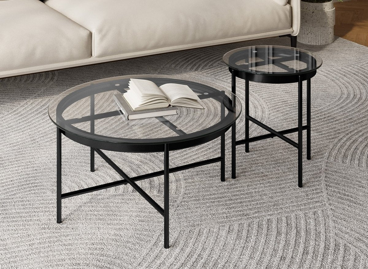 Lot de 2 tables rondes basses en verre et métal MARZIO - DécoInParis