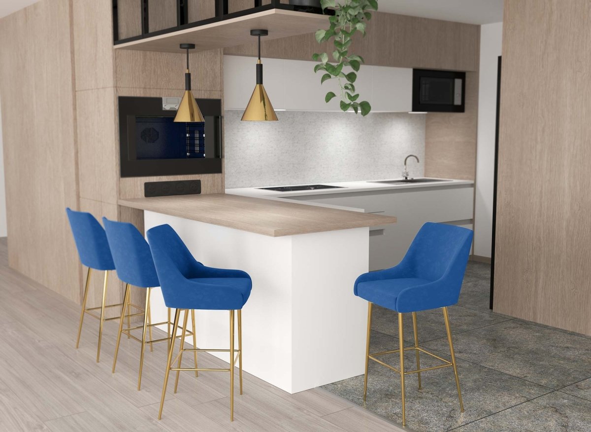 Lot de 2 tabourets de bar design en velours bleu LALYA - DécoInParis