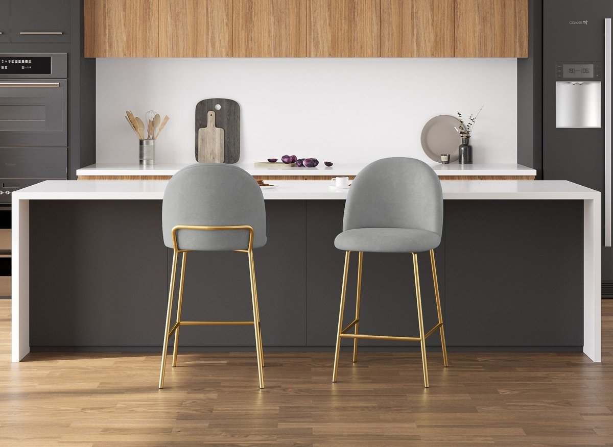 Lot de 2 tabourets de bar design en velours gris ARABEL - DécoInParis