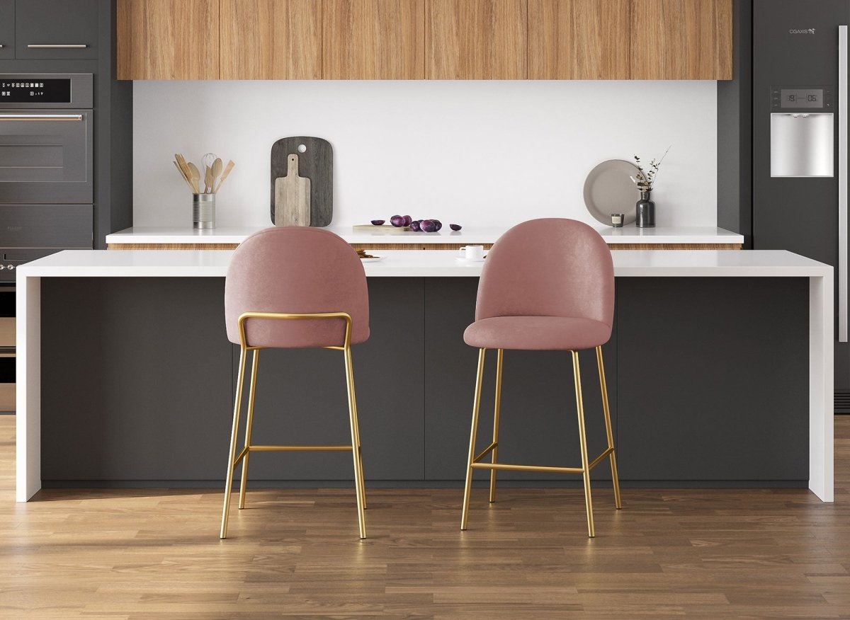 Lot de 2 tabourets de bar design en velours rose ARABEL - DécoInParis