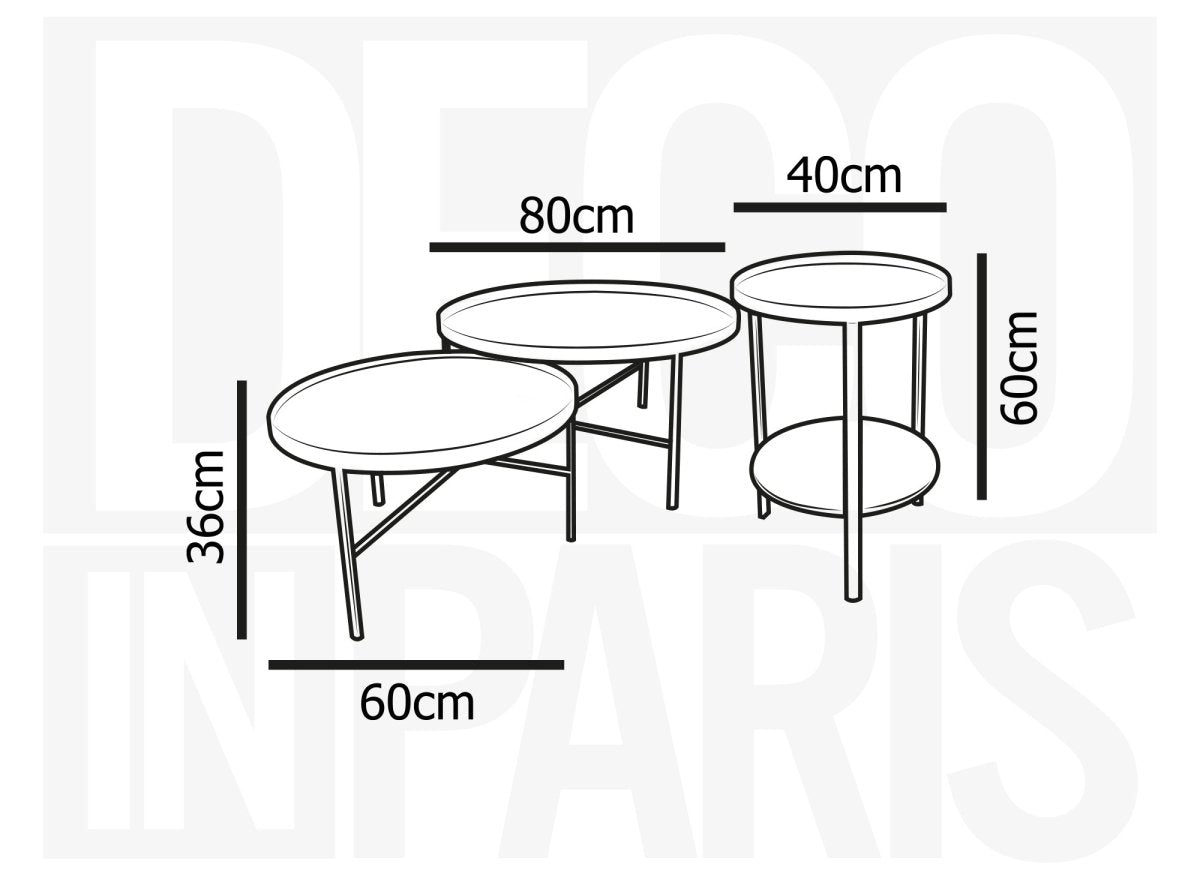 Lot de 3 tables basses rondes en bois et verre RIONA - DécoInParis