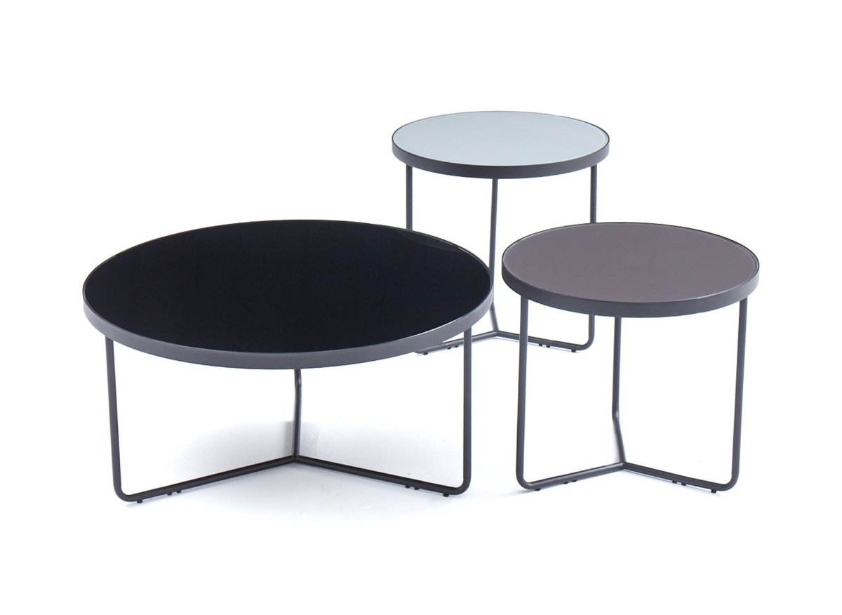 Lot de 3 tables basses rondes en verre et pieds métal noir JAKIE - DécoInParis