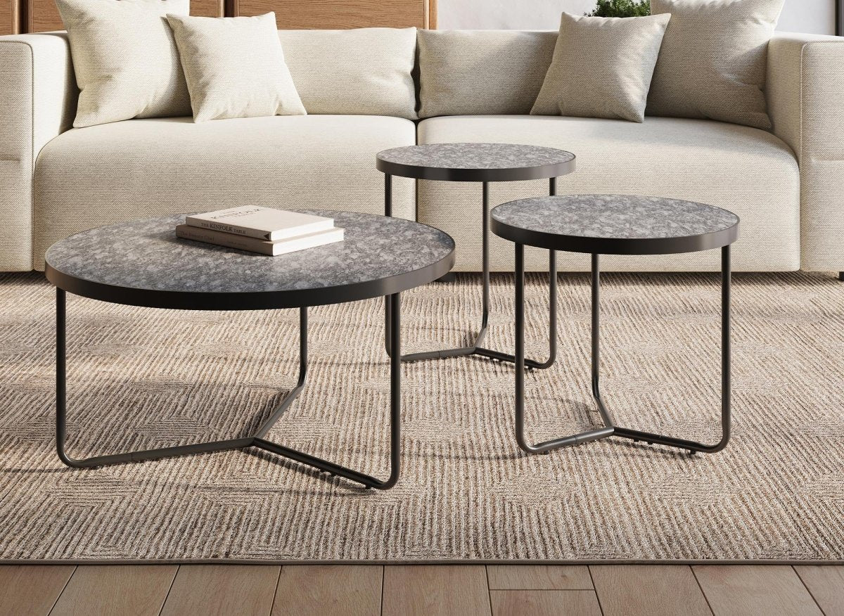 Lot de 3 tables basses rondes noir ROMY - DécoInParis