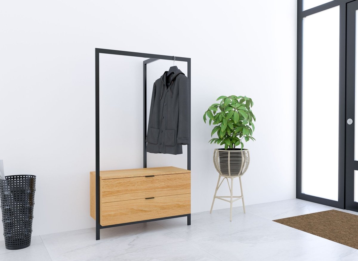 Meuble d'entrée portant et 2 tiroirs en bois et métal GLENN - DécoInParis