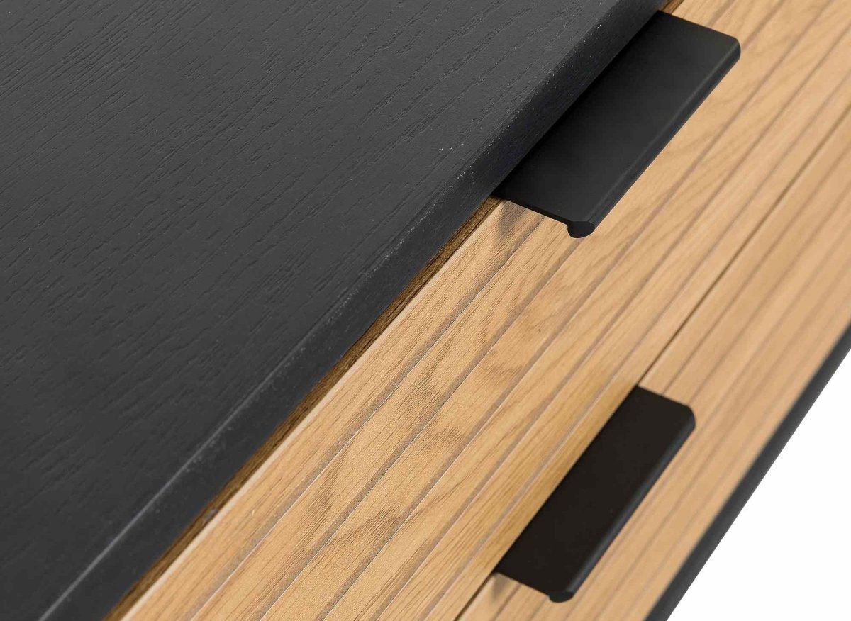 Meuble TV 2 tiroirs 1 porte en bois clair et métal noir TISSIA - DécoInParis