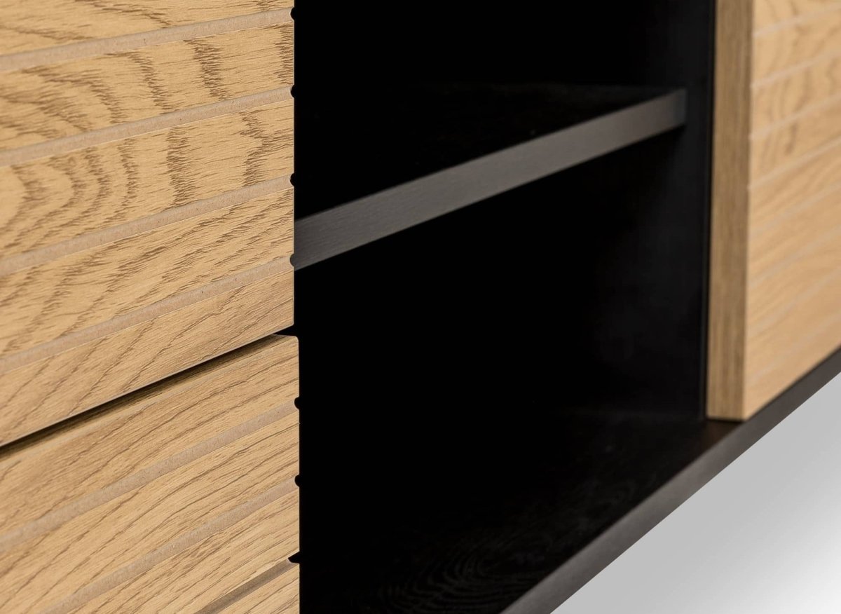 Meuble TV avec 2 tiroirs et 1 porte en bois et métal noir DARYL - DécoInParis