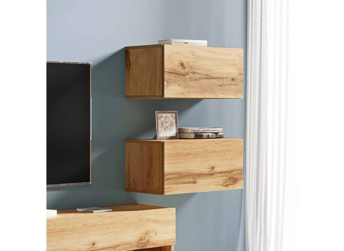 Meuble TV contemporain chêne avec LED - AMANDA - DécoInParis