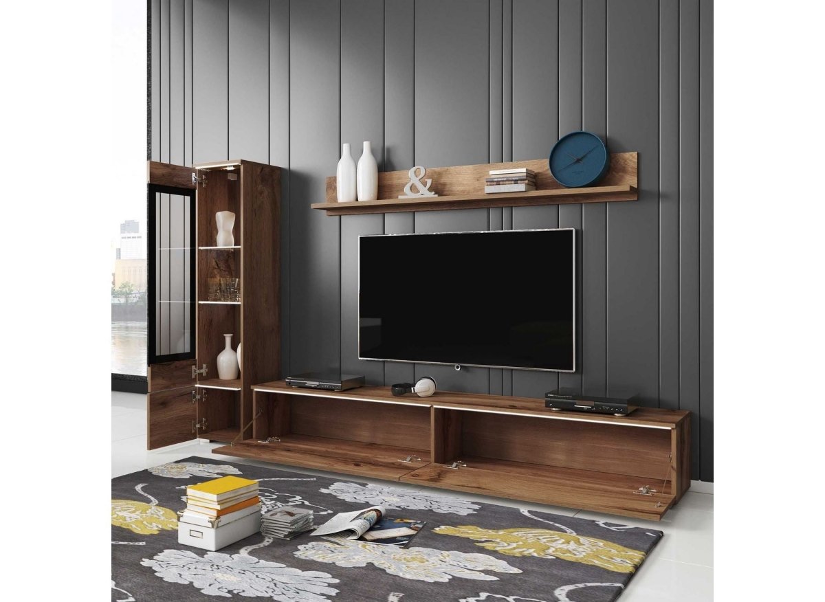 Meuble TV contemporain chêne vieilli avec LED - VERONICA - DécoInParis