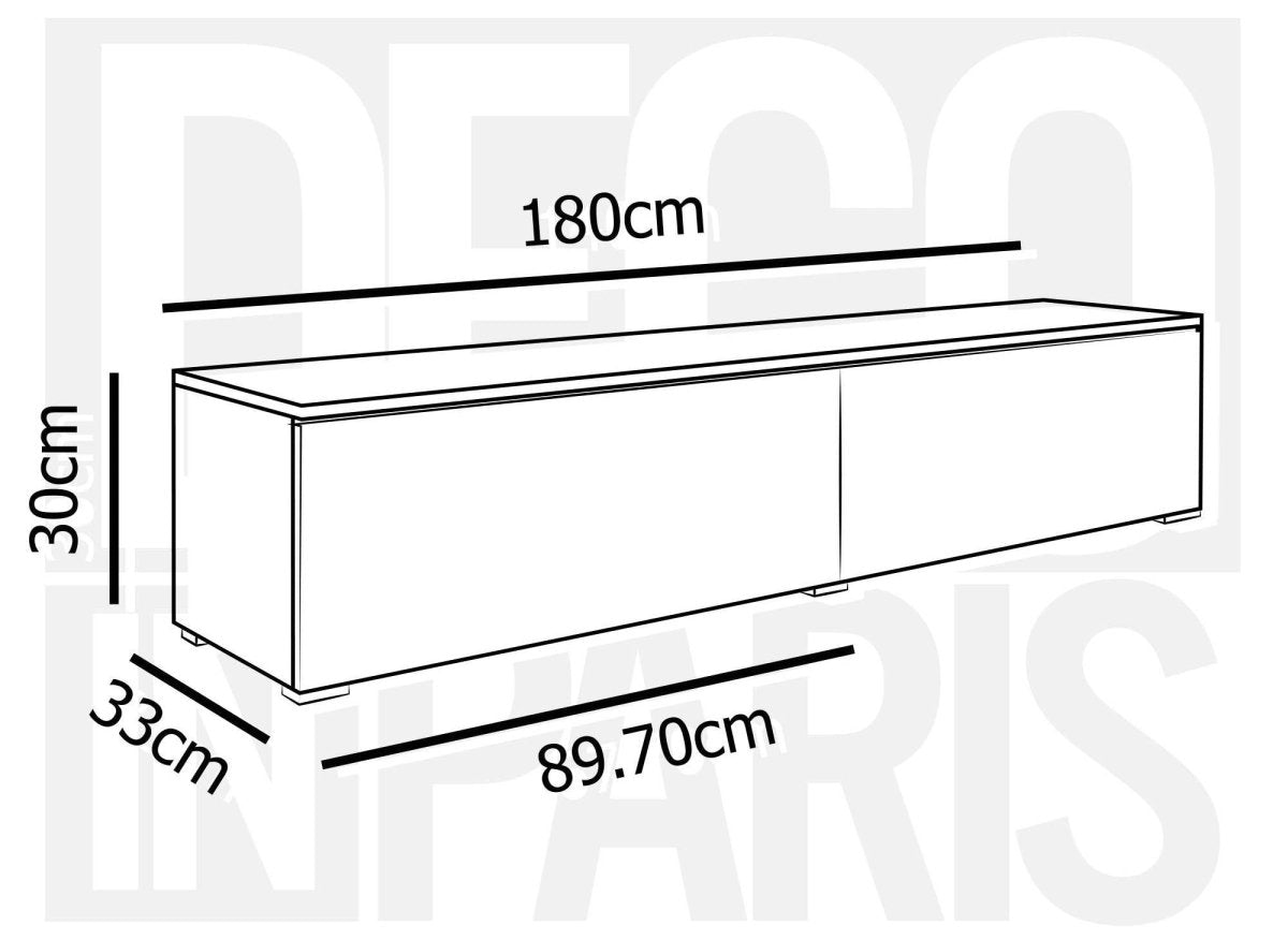 Meuble TV contemporain gris et blanc avec LED 2 portes MALORIE - 180 cm - DécoInParis