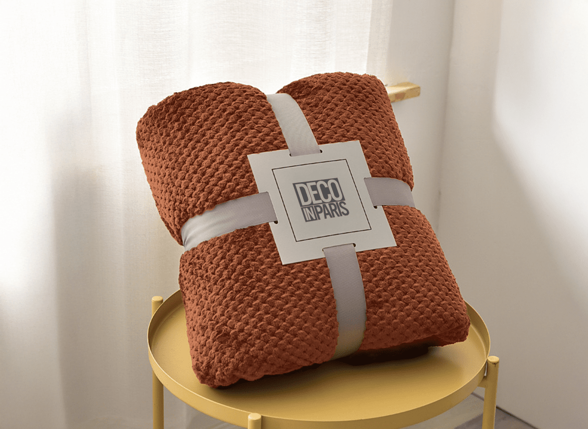 Plaid à franges en tissu effet cachemire rouille 150x200 cm OTYS - DécoInParis