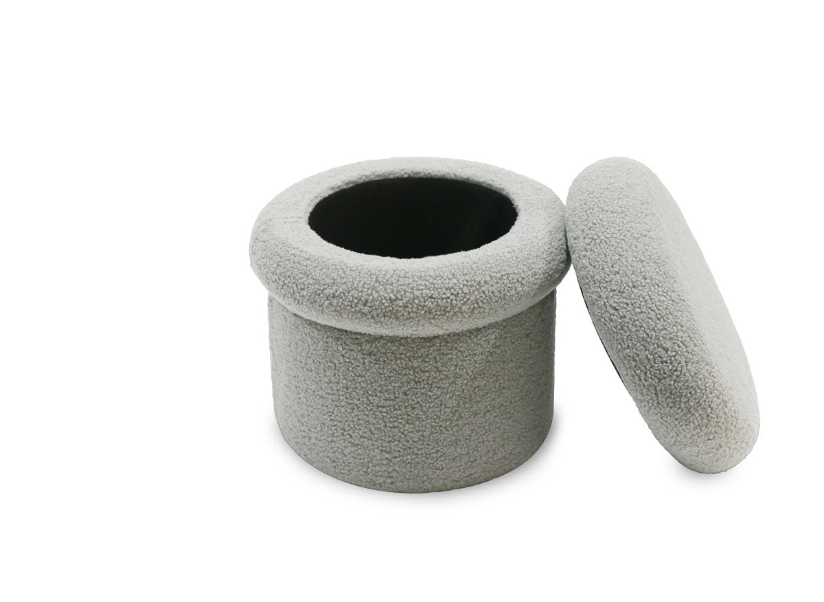 Pouf coffre en tissu bouclette gris SHERA - DécoInParis