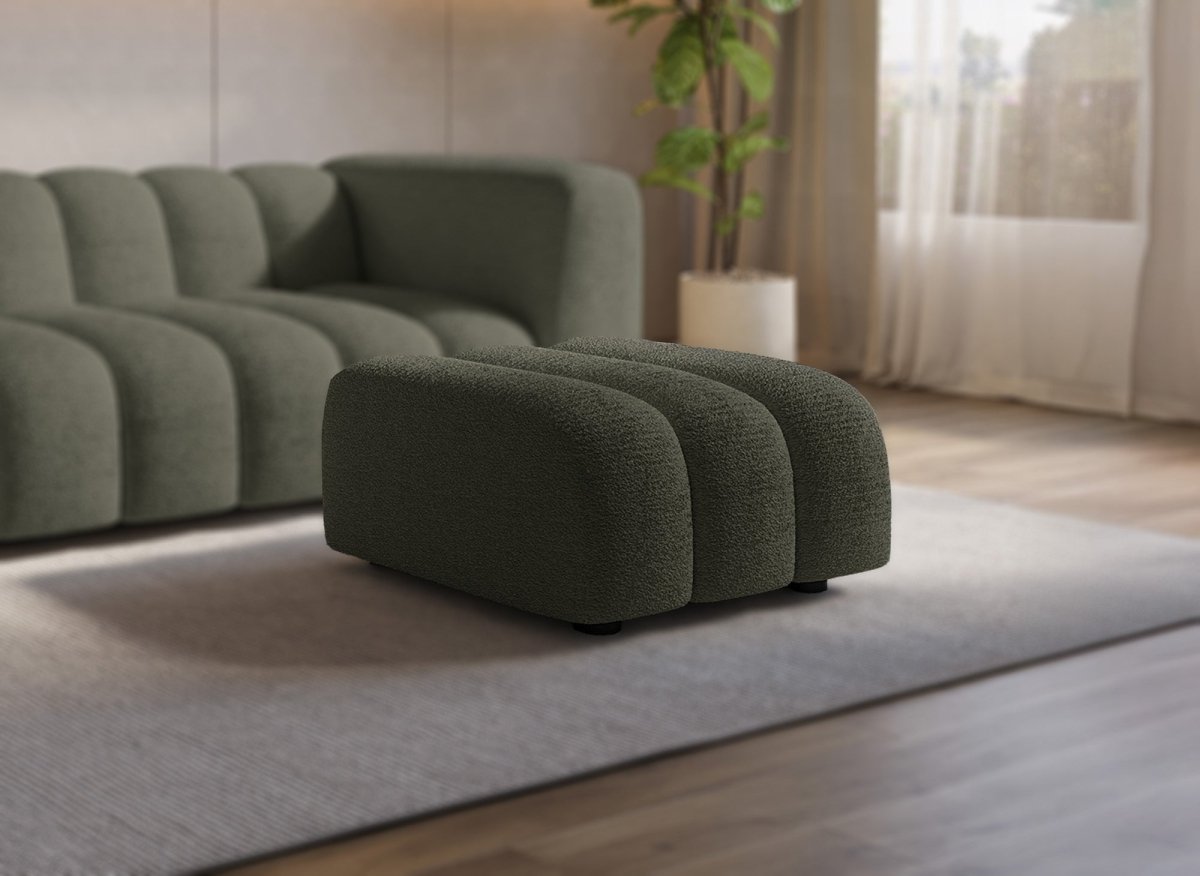 Pouf en tissu bouclette vert AELIS - DécoInParis