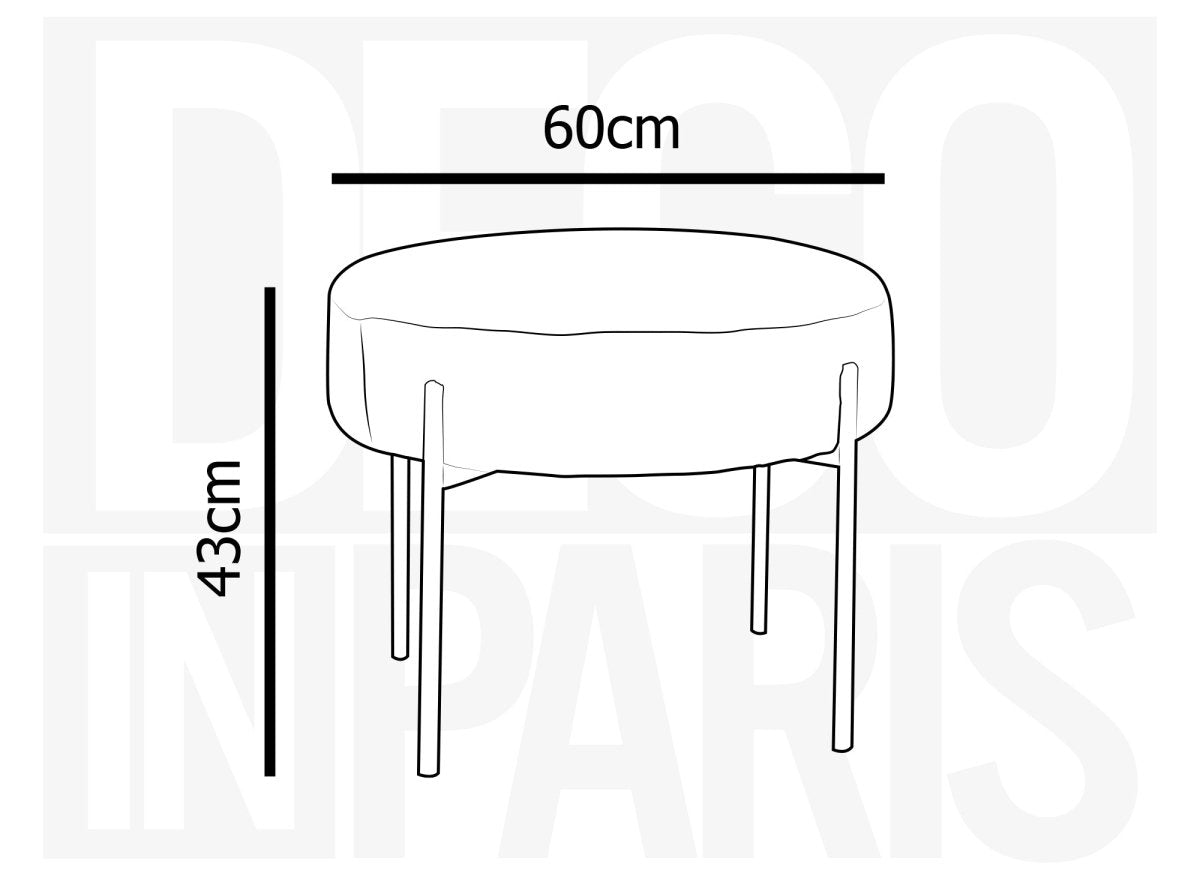 Pouf en tissu effet peau de mouton gris et pieds en métal noir LEYAN - DécoInParis