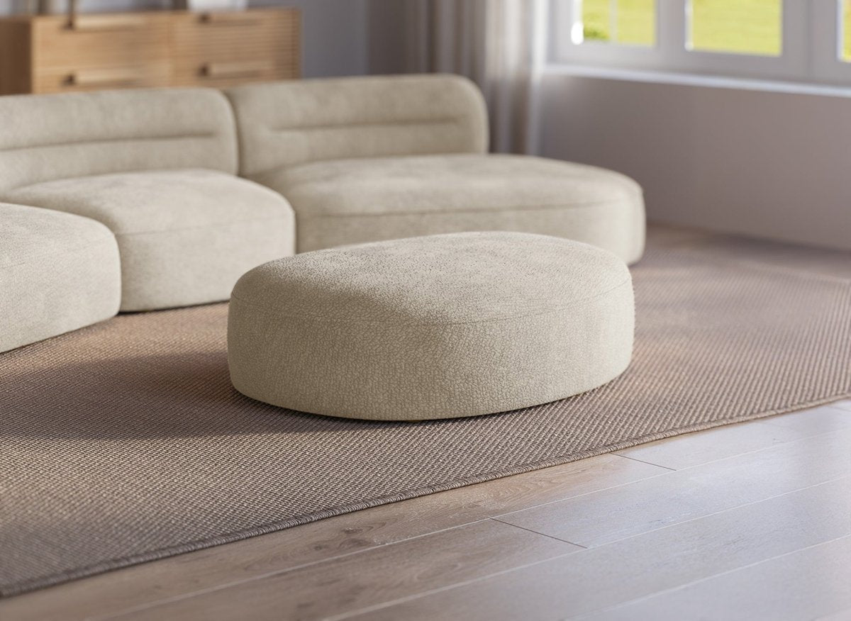 Pouf en velours tissé beige IMENIA - DécoInParis