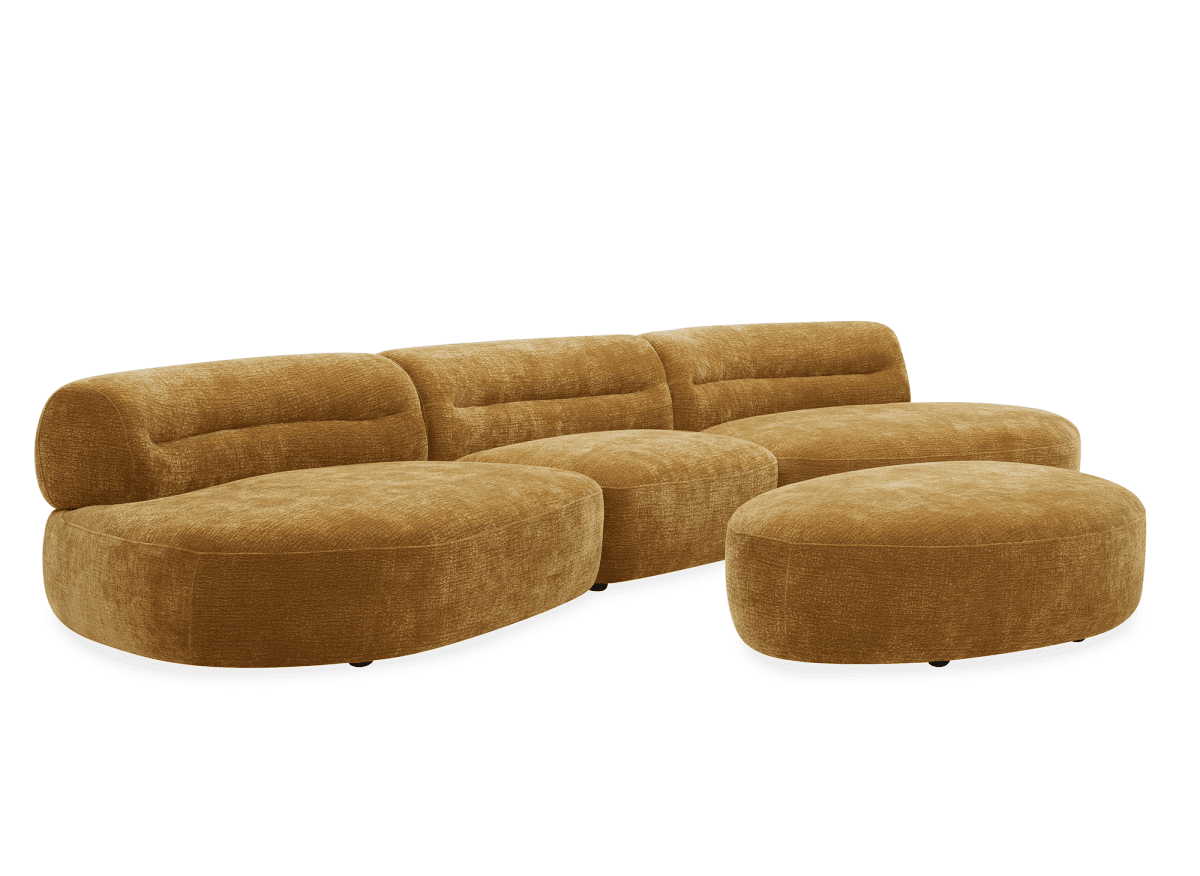 Pouf en velours tissé moutarde IMENIA - DécoInParis