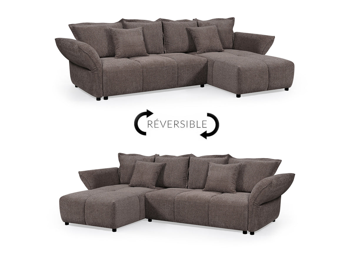 Canapé d'angle convertible réversible en velours tissé marron BELINE