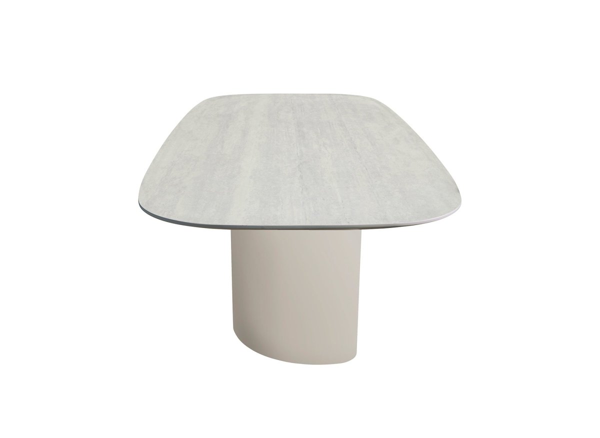 Table à manger en céramique beige pieds en métal gris 10 personnes AZIEL - DécoInParis