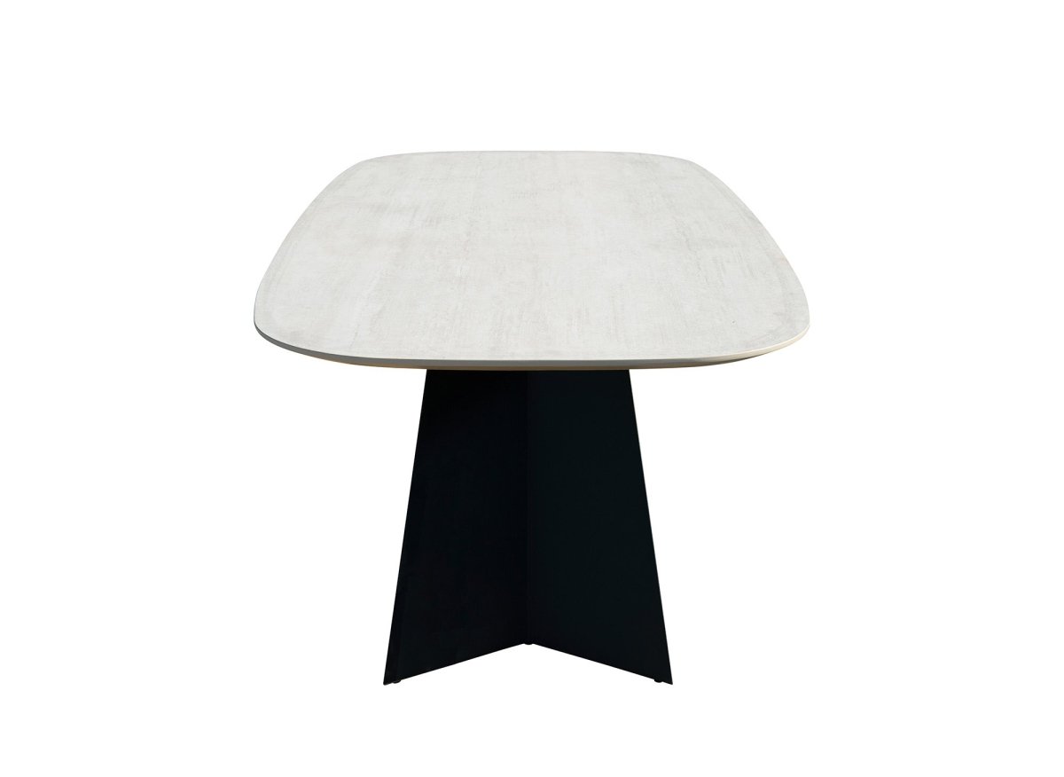 Table à manger en céramique beige pieds noir 8 personnes ZELLY - DécoInParis