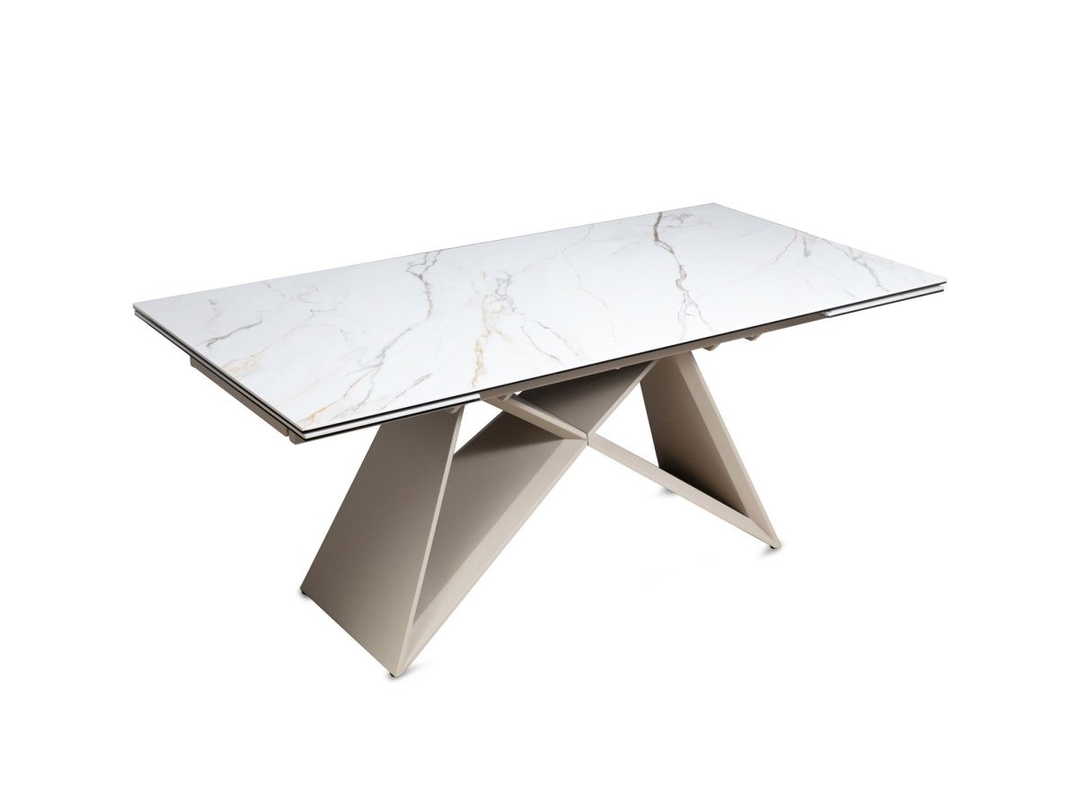 Table à manger extensible en céramique blanche effet marbre GABRIEL - DécoInParis