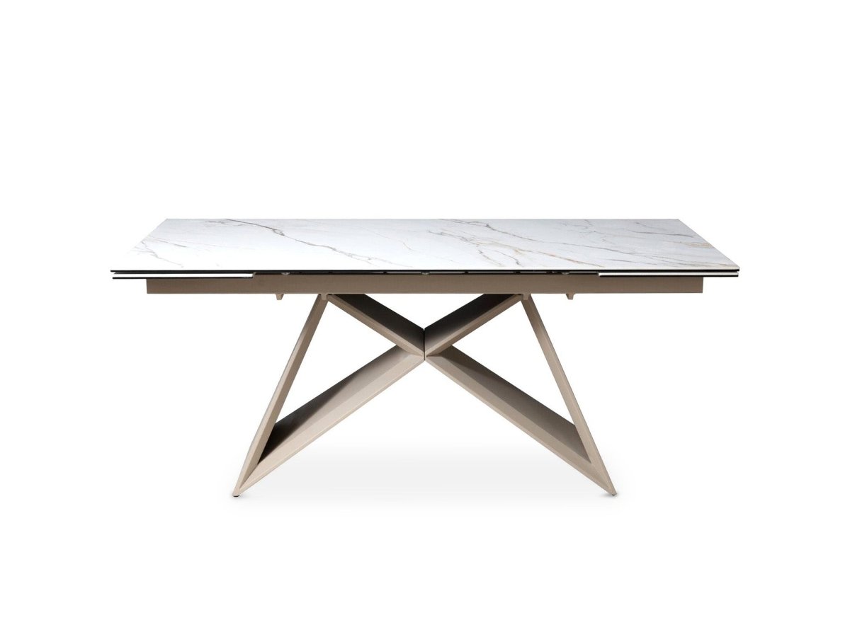Table à manger extensible en céramique blanche effet marbre GABRIEL - DécoInParis