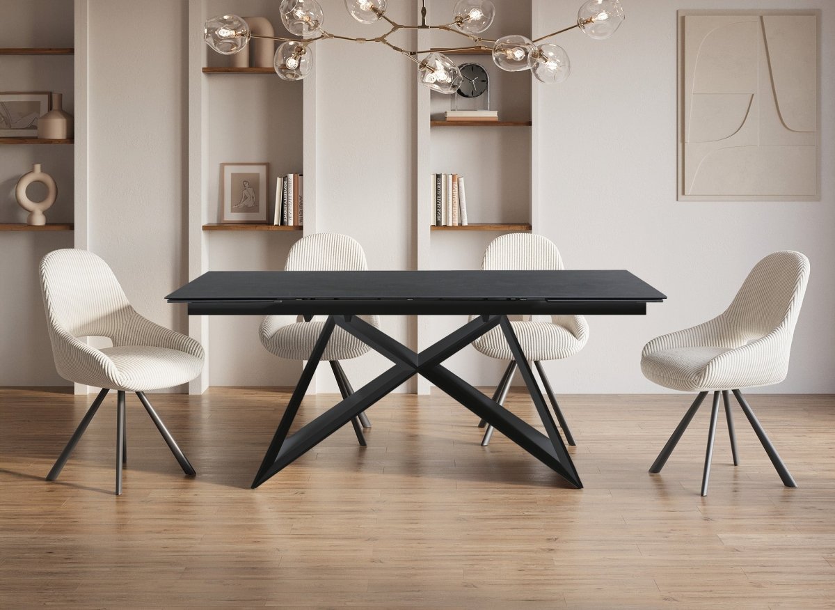 Table à manger extensible en céramique noire effet marbre GABRIEL - DécoInParis
