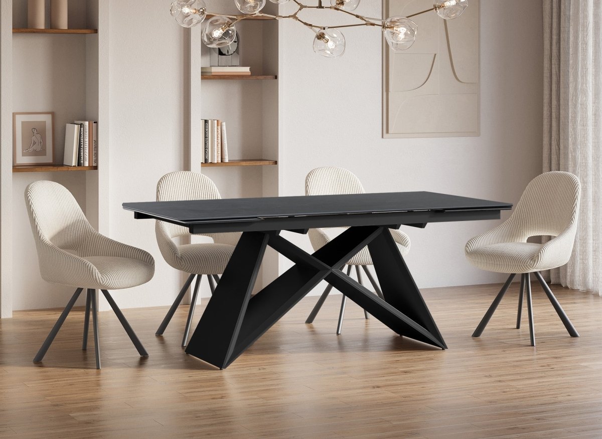 Table à manger extensible en céramique noire effet marbre GABRIEL - DécoInParis