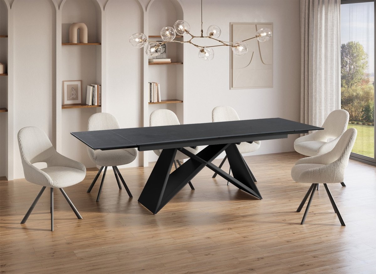 Table à manger extensible en céramique noire effet marbre GABRIEL - DécoInParis