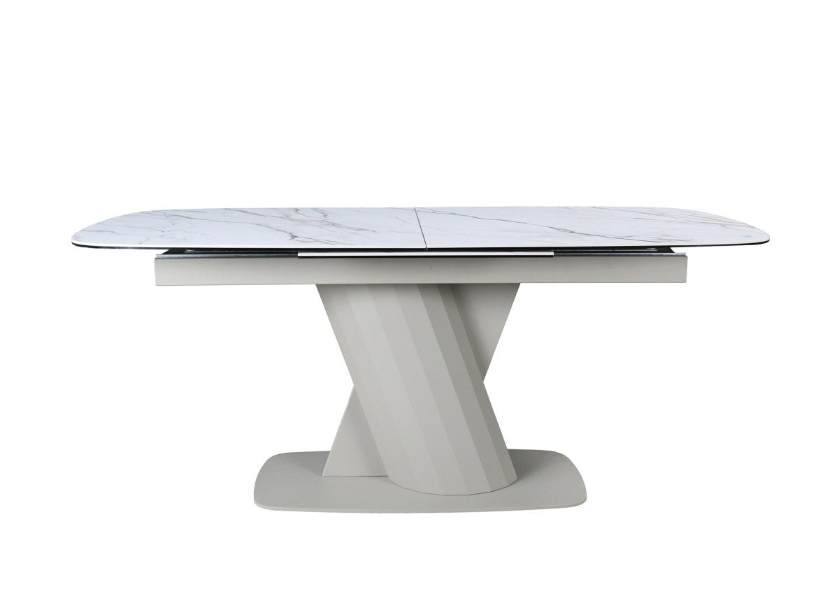 Table à manger extensible en métal beige plateau céramique blanc DUBAI - DécoInParis