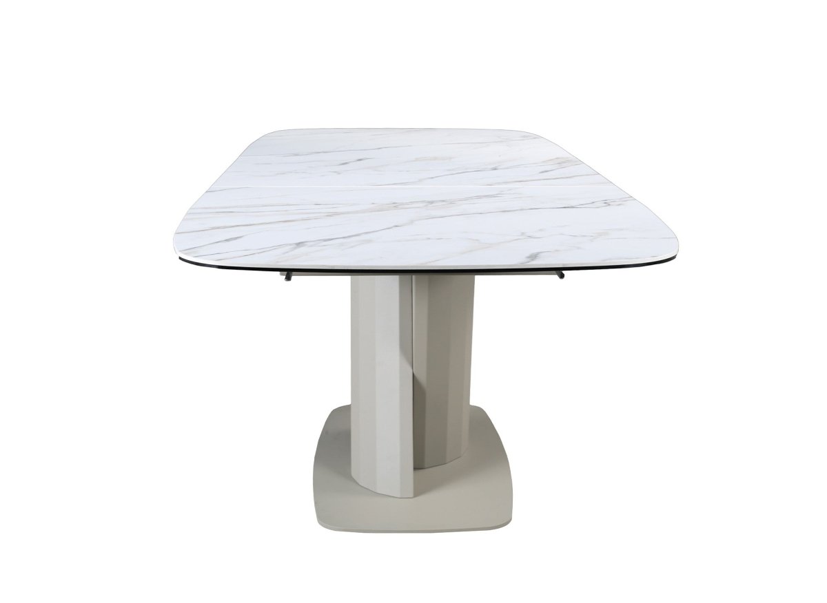 Table à manger extensible en métal beige plateau céramique blanc DUBAI - DécoInParis