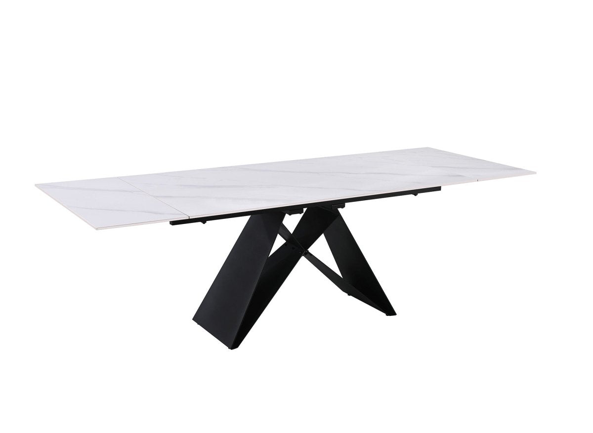 Table à manger extensible en métal noir avec plateau en céramique blanc HELSINKI - DécoInParis