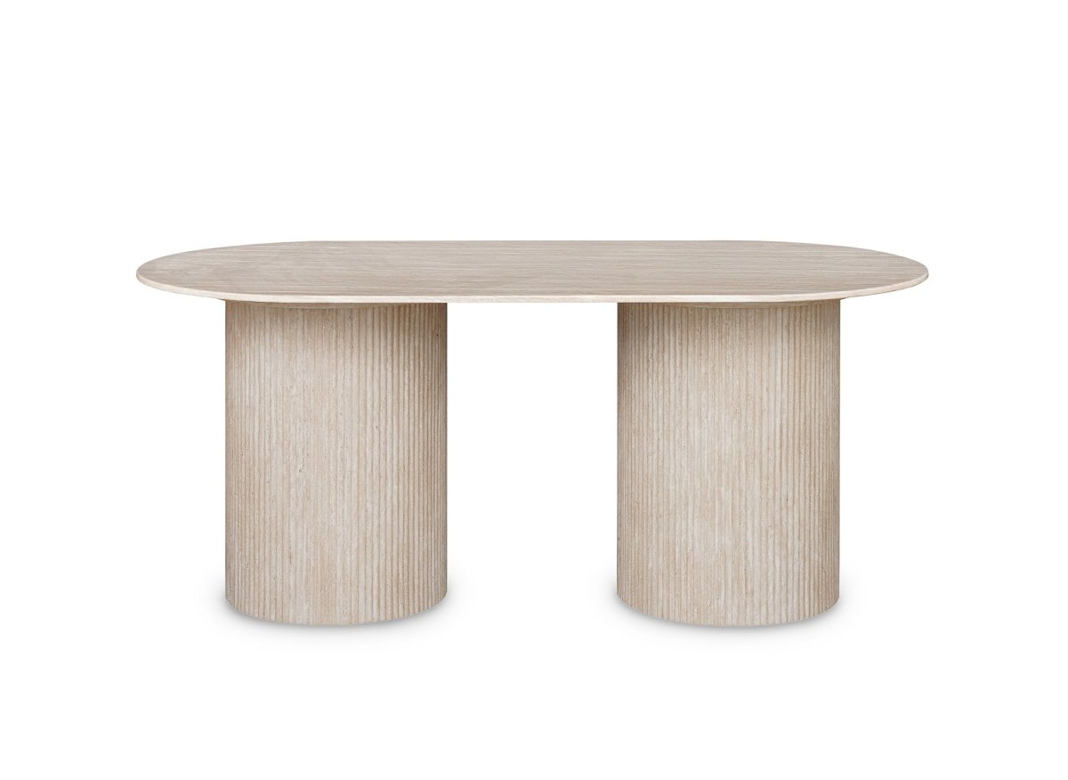 Table à manger ovale en marbre composite beige 6 personnes DHARA - DécoInParis