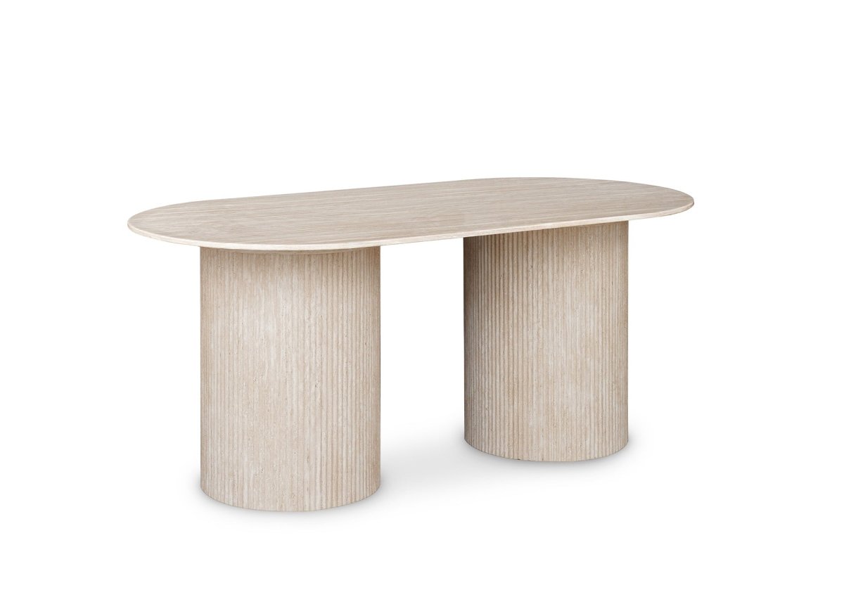 Table à manger ovale en marbre composite beige 6 personnes DHARA - DécoInParis