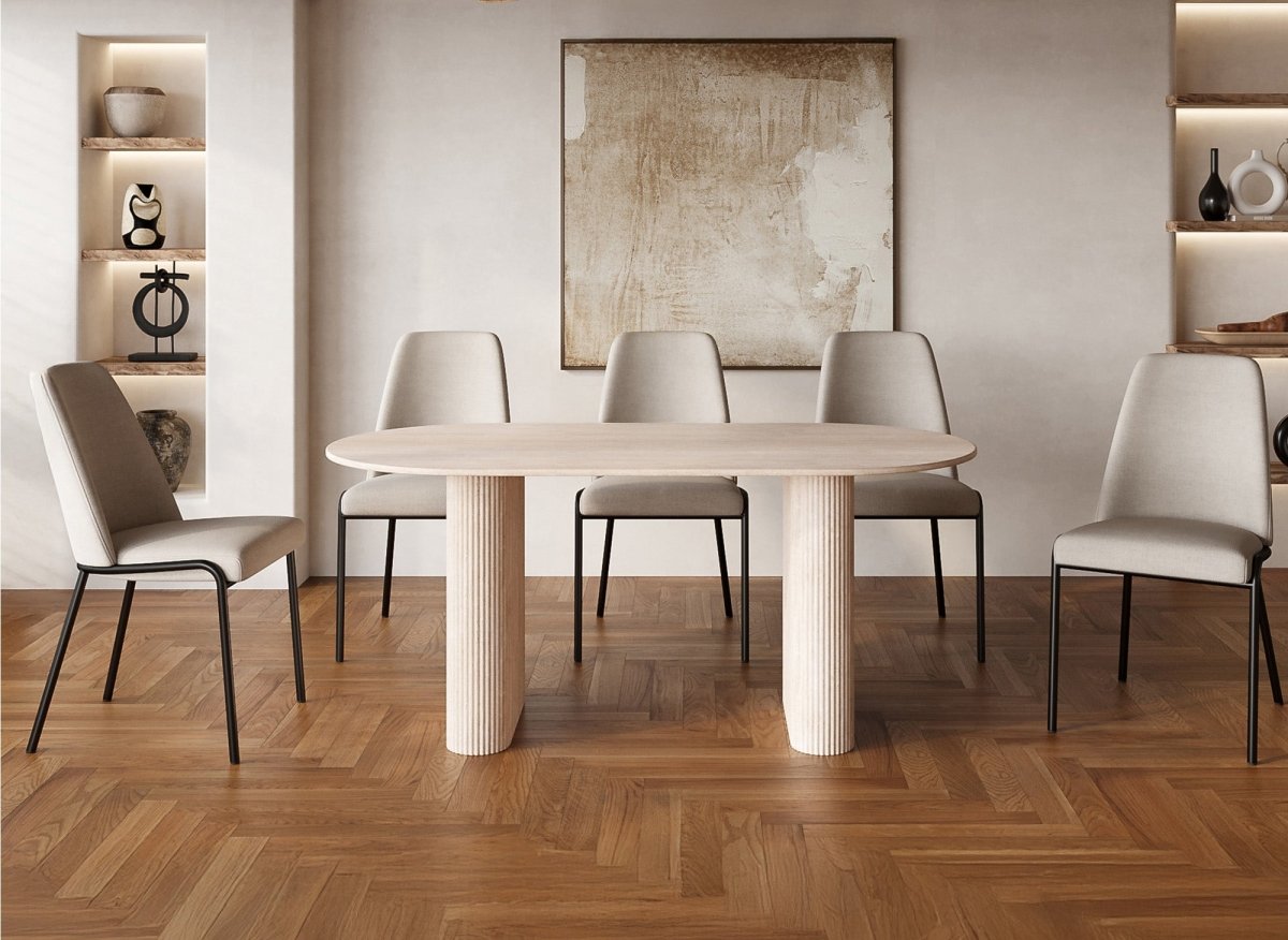 Table à manger ovale en marbre composite beige 6 personnes ELMA - DécoInParis