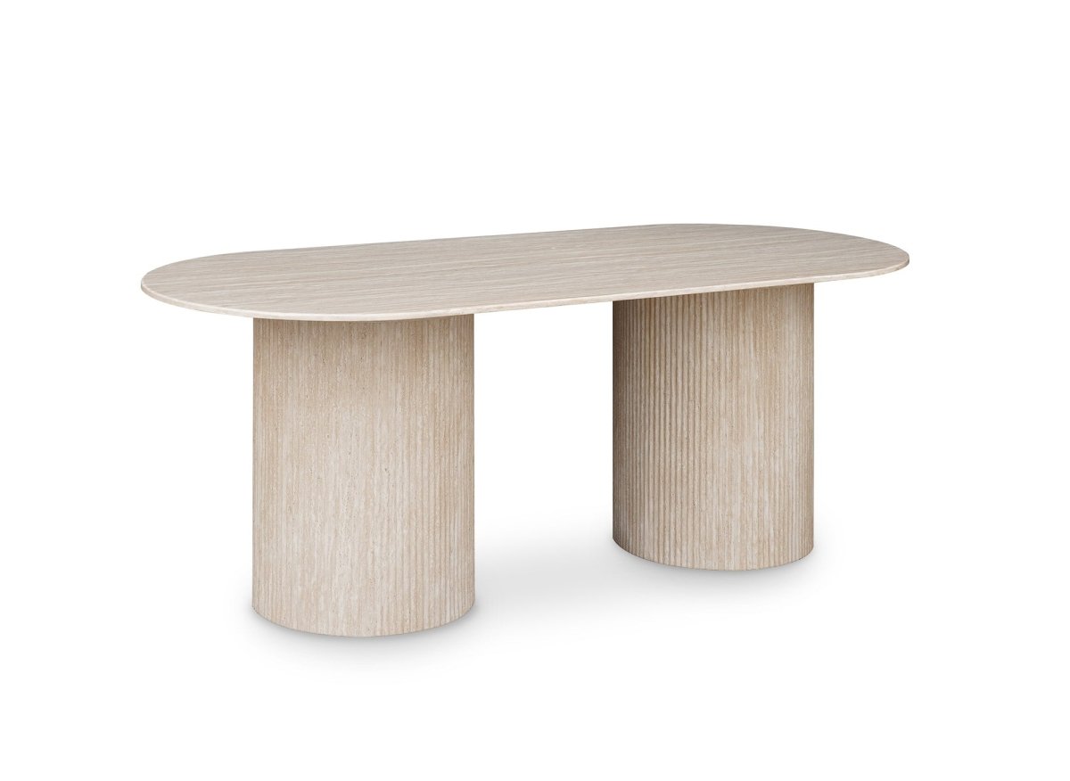 Table à manger ovale en marbre composite beige 8 personnes DHARA - DécoInParis